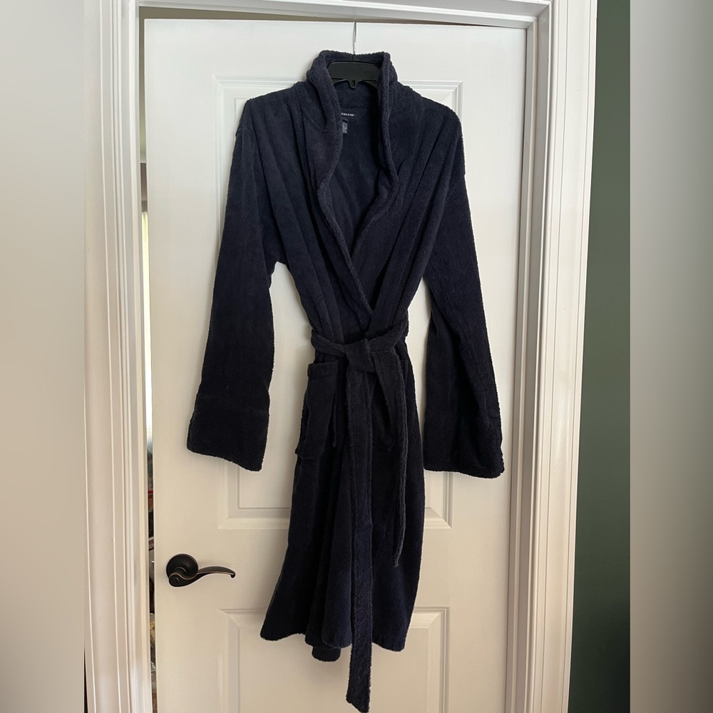 Lands End Plush Navy Women's Robe Jacket,Size L
